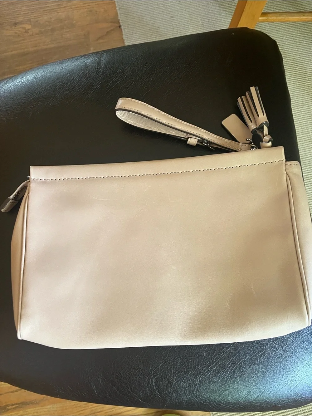 COACH Light Khaki Leather Clutch with Gold-Tone Logo
